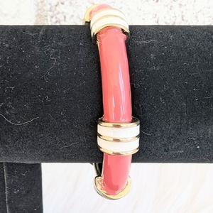 Fornash Coral White Gold Enamel Hinged Bangle Bracelet